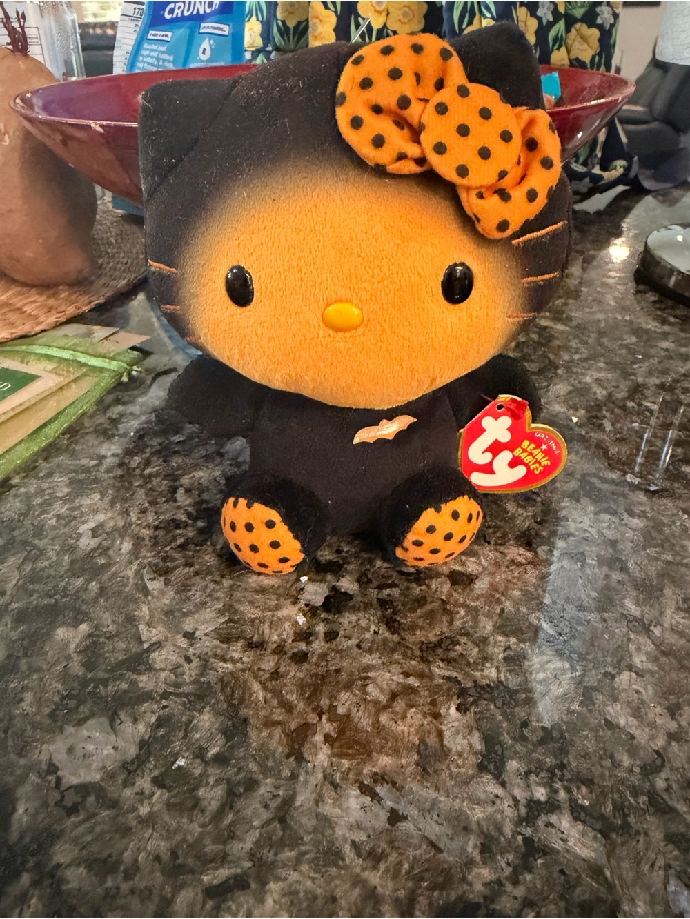 Ty Orange & Black Polka Dot Bow Cat Plush